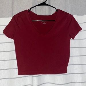 maroon crop top, worn twice